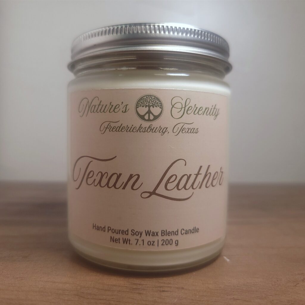 Texan Leather 7.1-ounce soy wax blend candle by Nature's Serenity