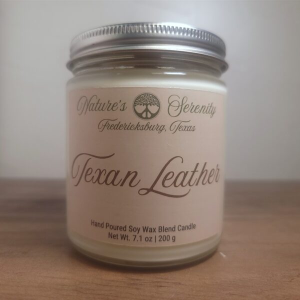 Texan Leather 7.1-ounce soy wax blend candle by Nature's Serenity